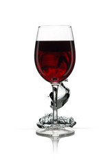 Glass with red wine and water