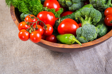 vegetables on wooden plate