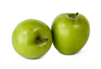 Two green apples on white background