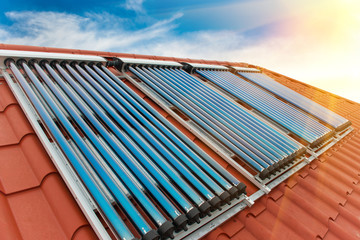 Vacuum collectors- solar water heating system © Pavlo Vakhrushev