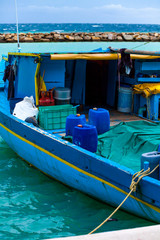 Fototapeta na wymiar Rest in Paradise - Malediven - Fischerboot und Meer