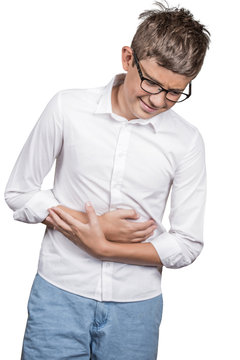 young man doubling over in acute body stomach pain
