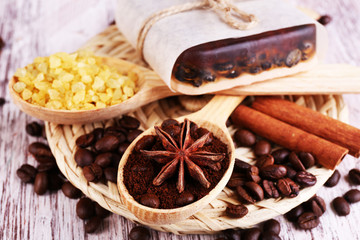 Organic soap with coffee beans, sea salt and milled coffee in