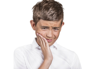 young man with sensitive tooth ache isolated on white background