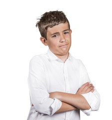 skeptical young man looking at you isolated on white background 