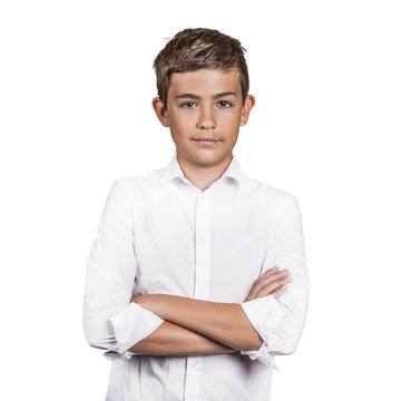 Happy confident handsome teenager on white background 