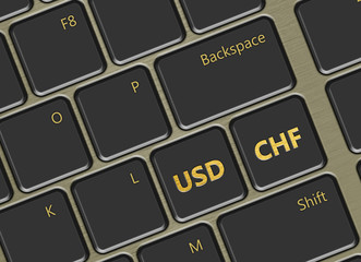 computer keyboard with american dollar and swiss franc buttons