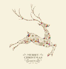 Merry Christmas vintage reindeer greeting card © Cienpies Design
