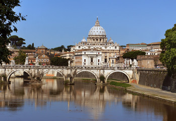 Fototapeta na wymiar Saint Peter cathedral and bridge Saint Angel, Rome, Italy