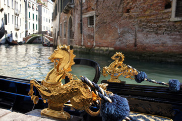 Close-up gondola on canal in Venice