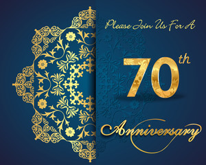 Fototapeta na wymiar 70 year anniversary golden label, 70th anniversary