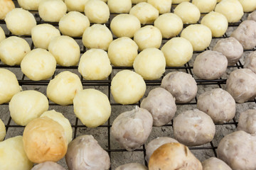 Grilled sweet cassava and taro ball (Thai Dessert)