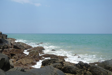 Waves and rocks on the Ocean from above.