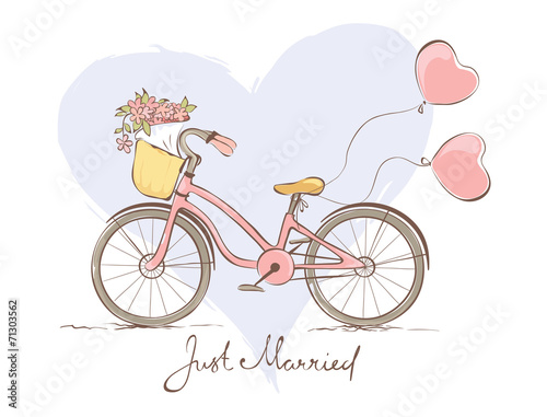 "Wedding card a bicycle for the bride" Stockfotos und lizenzfreie