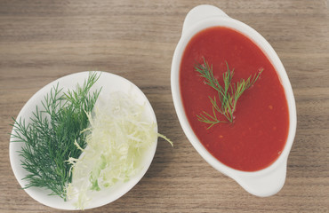 Tomato soup and salad