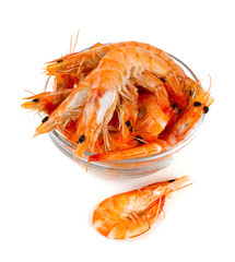 cooked shrimps isolated on white