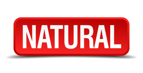 Natural red 3d square button isolated on white