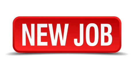 New job red 3d square button isolated on white