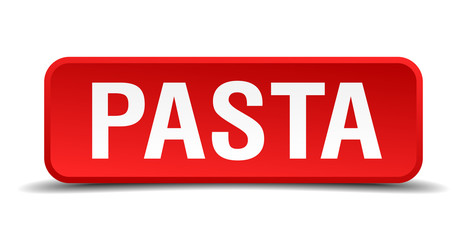 Pasta red 3d square button isolated on white