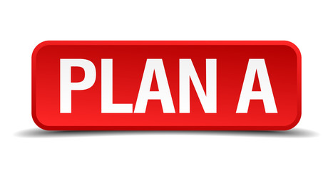 Plan a red 3d square button isolated on white