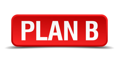 Plan b red 3d square button isolated on white