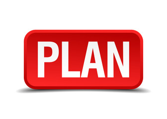 Plan red 3d square button isolated on white