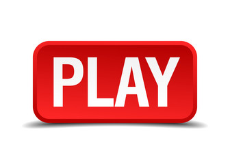 Play red 3d square button isolated on white
