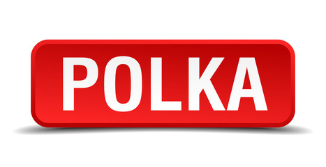 Polka red 3d square button isolated on white