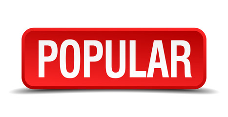 Popular red 3d square button isolated on white