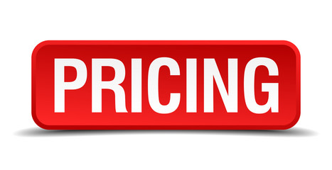 Pricing red 3d square button isolated on white