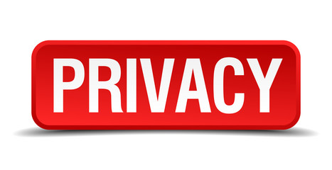 Privacy red 3d square button isolated on white