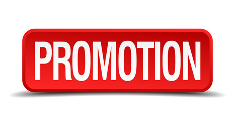 Promotion red 3d square button isolated on white