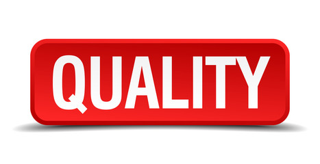 Quality red 3d square button isolated on white