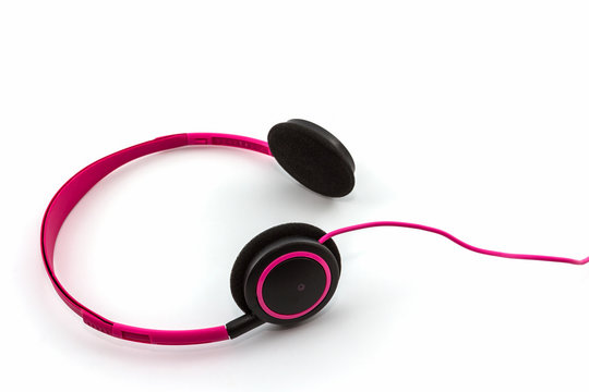 Pink headphones .