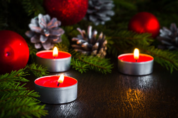 Obraz na płótnie Canvas Christmas tree candle wooden Christmas