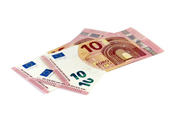 10-Euro-Banknoten übereinander liegend
