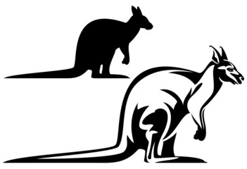 kangaroo black and white design - obrazy, fototapety, plakaty