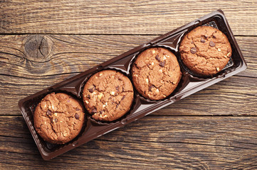 Chocolate cookies with nuts - obrazy, fototapety, plakaty