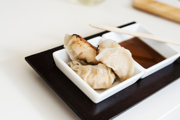asian gyoza dumplings with sauce