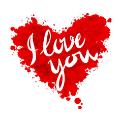 I love you heart red background painted with watercolors vector