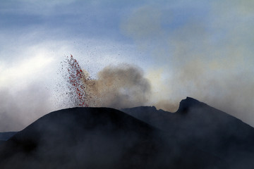 Volcano explosive. Mount Etna in April 2013