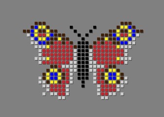 Stylized illustration of butterfly, colorfull squeres