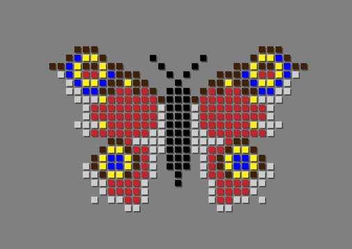 Stylized illustration of butterfly, colorfull squeres