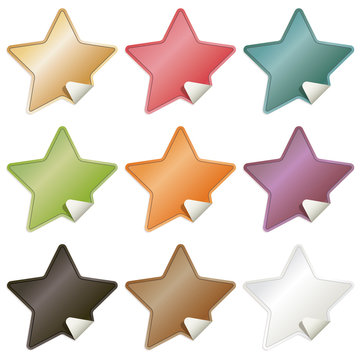 vector shiny star stickers multi color with paper curls clipart isolated on white
