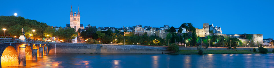 Panorama of Angers at night - obrazy, fototapety, plakaty