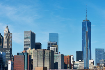Fototapeta na wymiar Lower Manhattan skyline view from Brooklyn Bridge