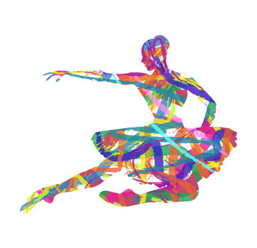 silhouette astratta di ballerina composta da colori