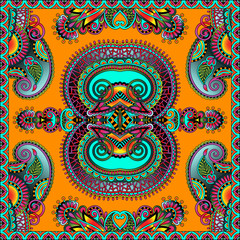 Traditional ornamental floral paisley bandanna.