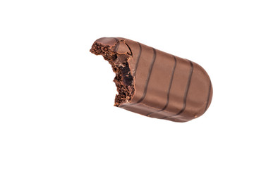bitten chocolate bar on white