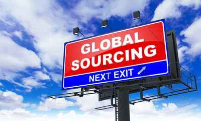 Global Sourcing Inscription on Red Billboard.